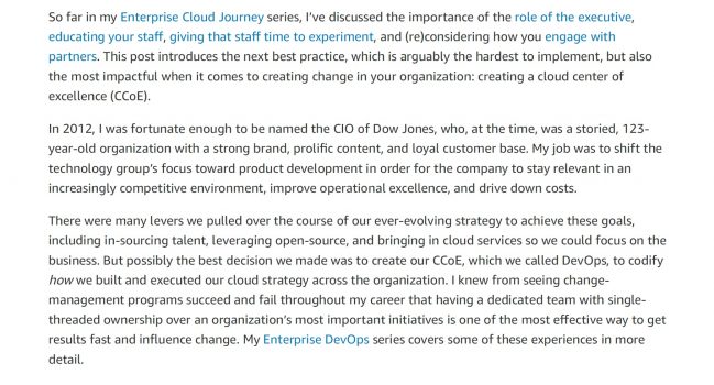 How to Create a Cloud Center of Excellence in Your Enterprise – AWS, 2016