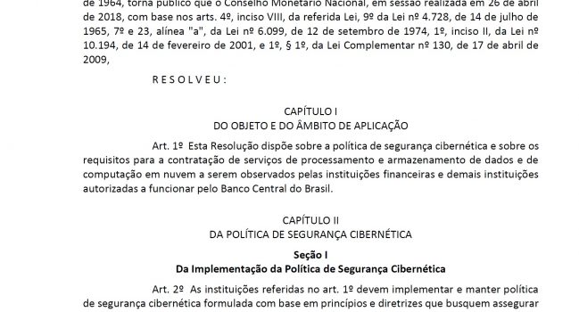 Resolução 4.658/2018 – Banco Central do Brasil