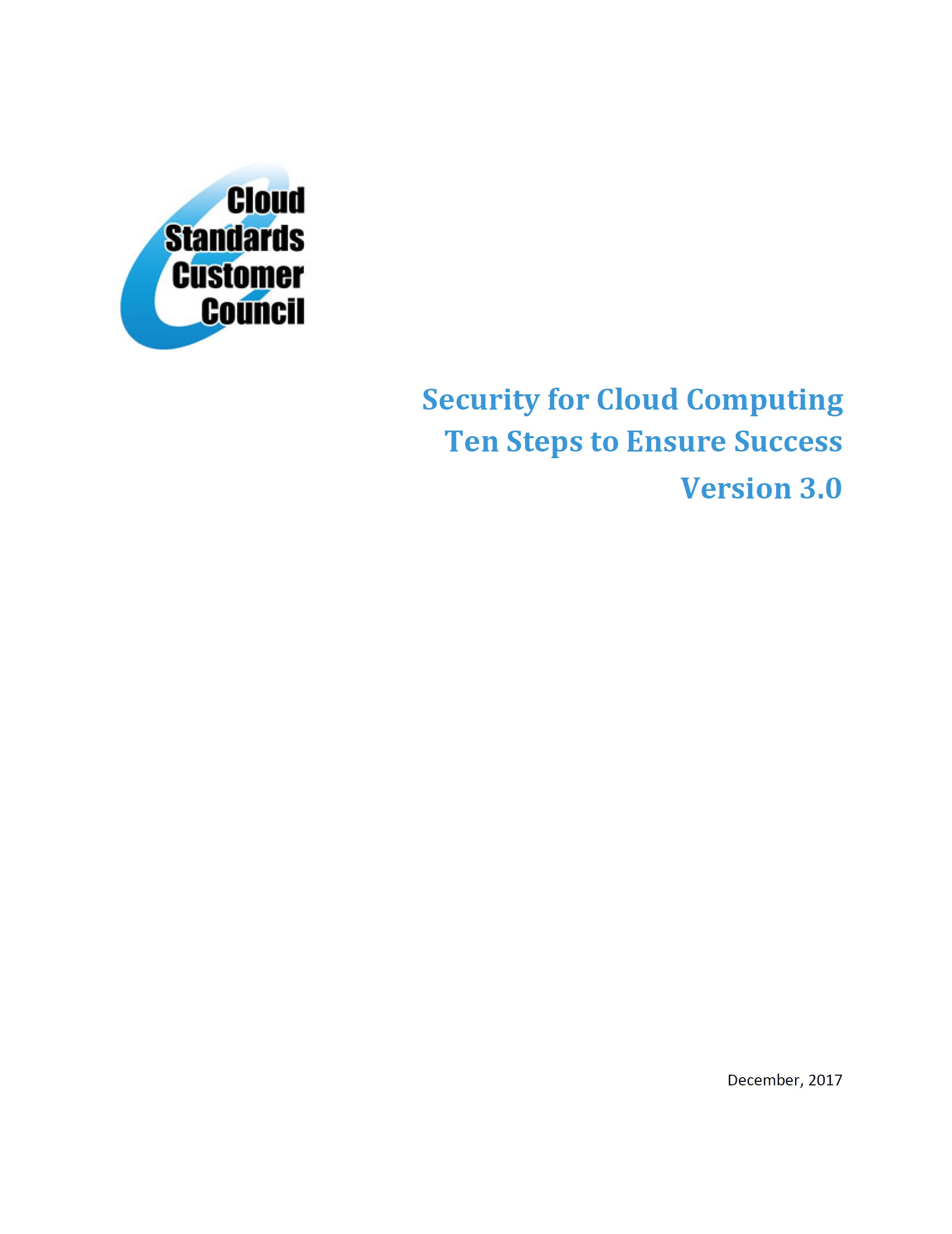 Security for Cloud Computing Ten Steps to Ensure Success – CSCC 2017